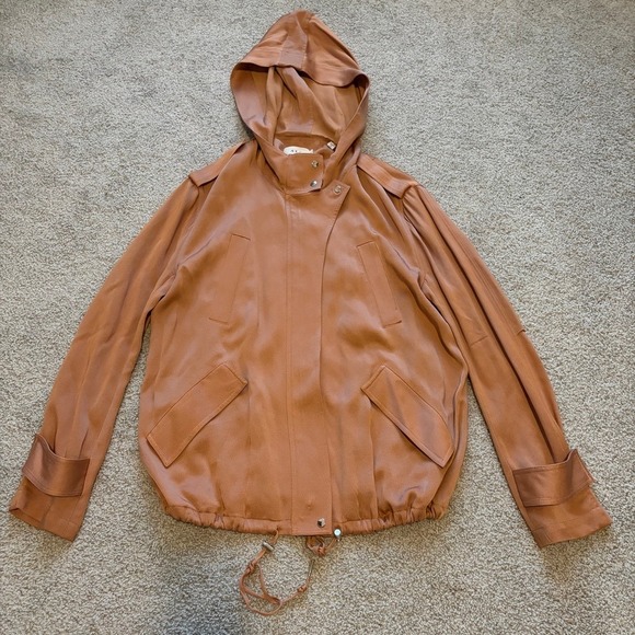 A.L.C. Jackets & Blazers - ALC Theo Satin Bomber Jacket Womens 2 Pink Beige Silk Lined Luxury Streetwear